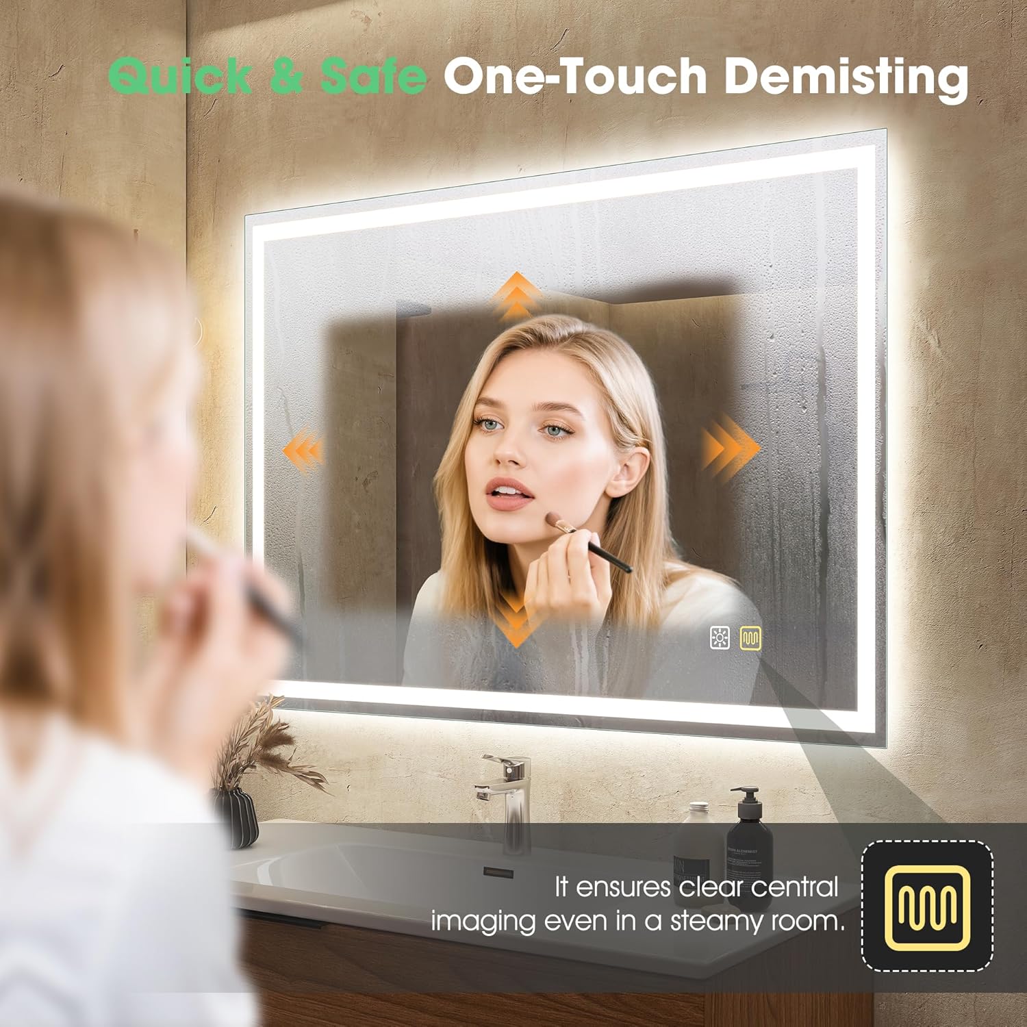 S'bagno Miroir LED Salle de Bain 800x600mm avec Éclairage, Mémoire, Anti-buée, 3000K-6500K, Dimmable, Verre Trempé HD, IP44 - Lumineux Horizontal/Vertical M55 (No Bluetooth) 60L x 80l cm