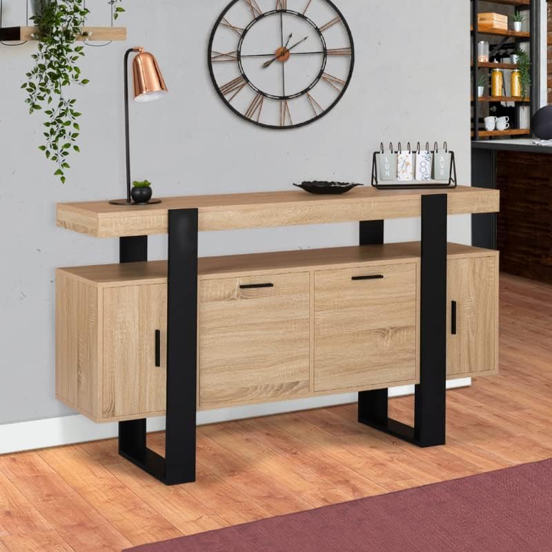 Buffet 140 cm Phoenix 4 Portes Bois et Noir
