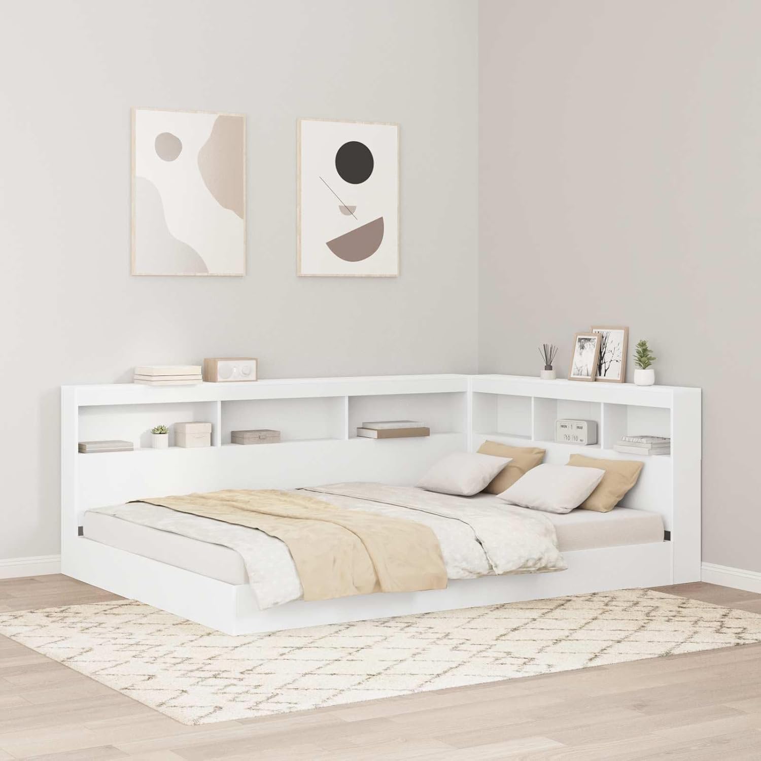 Tête de lit de Rangement Blanc 160 cm Bois d'ingénierie, Tête de lit, Design Moderne, Solutions de Rangement, rectangulaire, Ample, Meuble Contemporain, organisateurs de Chambre