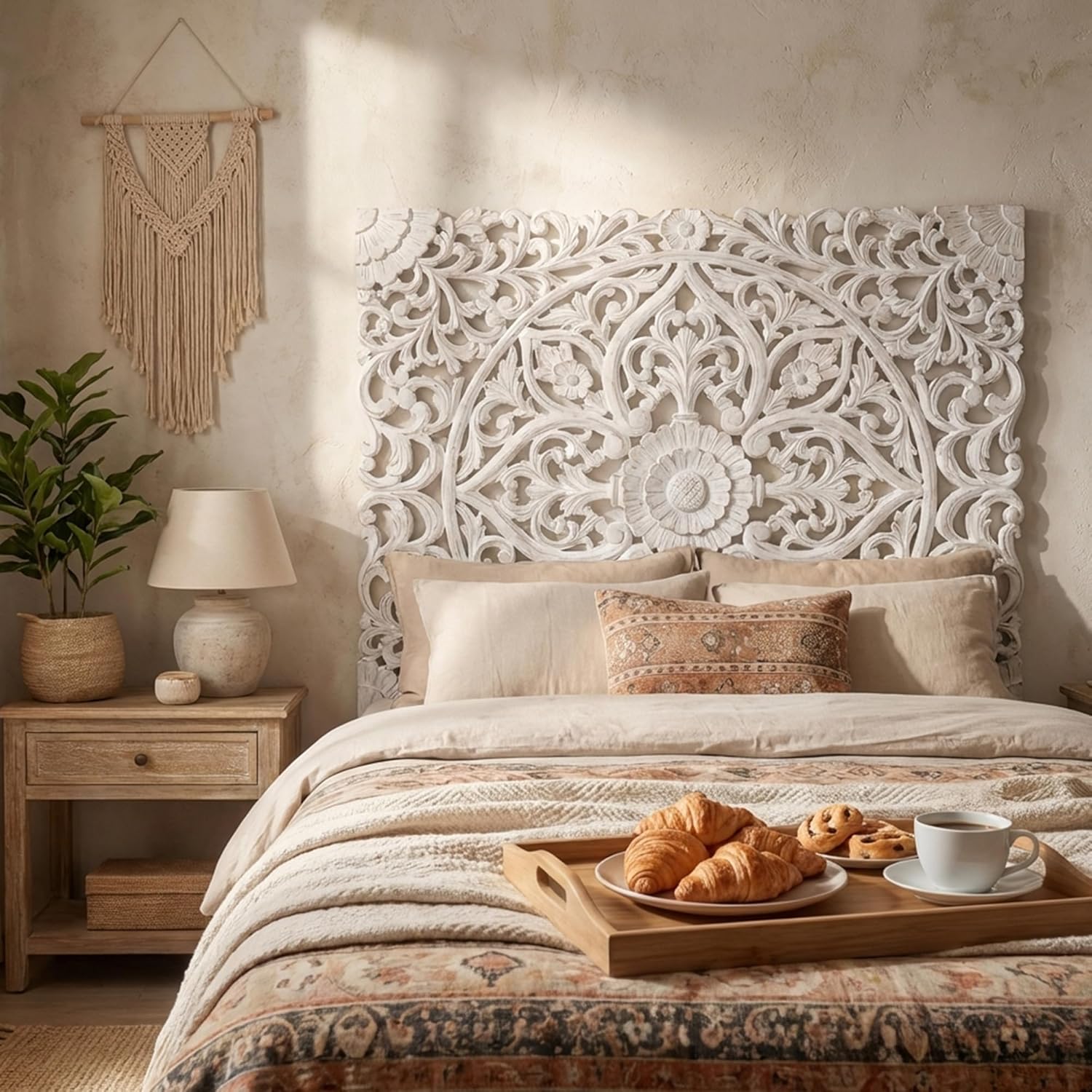 Tête de Lit Serena 160 cm – Bois Blanc, Design Élégant et Intemporel pour Lit Double/Queen Size