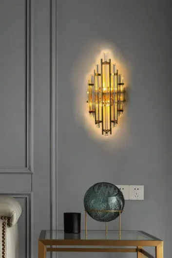 Champion Applique Murale Intérieure en Cristal de 25x45 cm, Applique Murale Chambre, Couloir, Luminaires Intérieur, Lustre Salon, Décoration de Maison, Lampe de Mur Vintage en Couleur d'Or