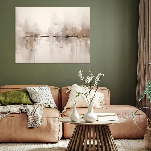 WallArena - Impression sur toile - Abstrait - 120x80 cm - Tableau decoration murale - Tableau mural XXL grand format pour salon, chambre à coucher - Impression artistique - Aqaurell Beige Résumé # 2 120L x 80l cm