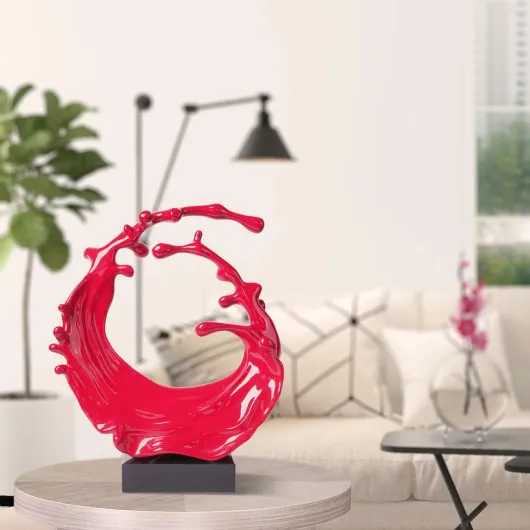 Modern Statue Décor Abstrait Figurine Cadeau Vagues de Mer Sculpture Océan Arts Maison Décoration Ornament Résine Rouge 42cm