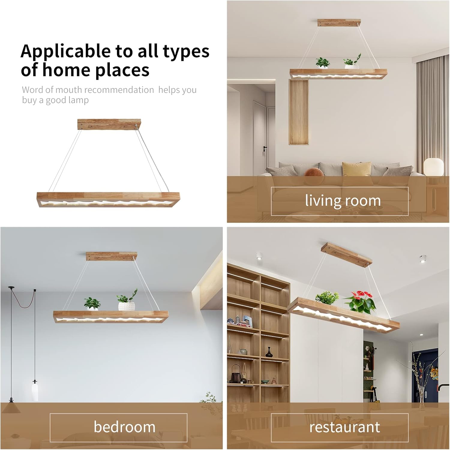Suspension en Bois à Led, Lampe à Suspension Rustique en Bois à intensité variable pour Table à Manger, Hauteur Réglable, 40W, 100 CM Blanc