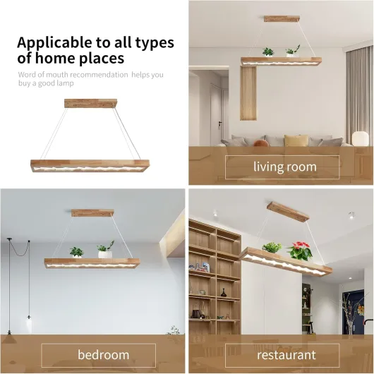 Suspension en Bois à Led, Lampe à Suspension Rustique en Bois à intensité variable pour Table à Manger, Hauteur Réglable, 40W, 100 CM Blanc