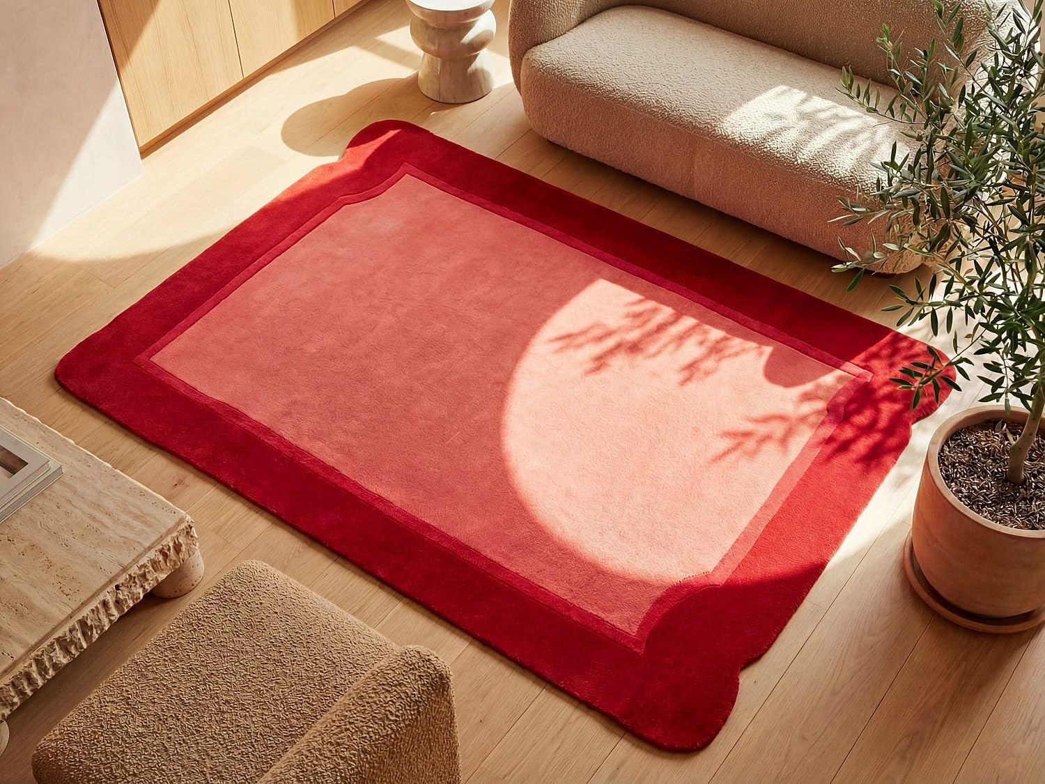 Vente-unique - Tapis 100% Laine tufté Main Rouge Cerise et Rose - 160 x 230 cm - 2100g/m² - MANOLA