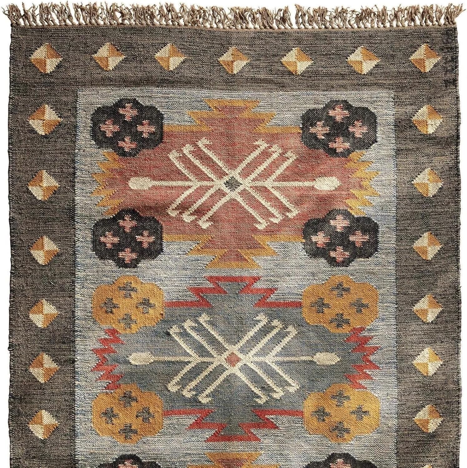 Tapis de couloir Kilim en laine de jute tissé à la main - Tapis oriental vintage fait à la main (110 x 160 cm) 110 x 160 cm (Rectangulaire)