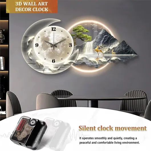 Horloge Murale Design Moderne avec LED, Grande Sculpture Murale 3D, Sculptures Murales Créatives De Paysage, Mouvement Silencieux sans Tic-tac, pour Salon, Chambre, Bureau, Couloir, Entrée Blue 2 60*30cm