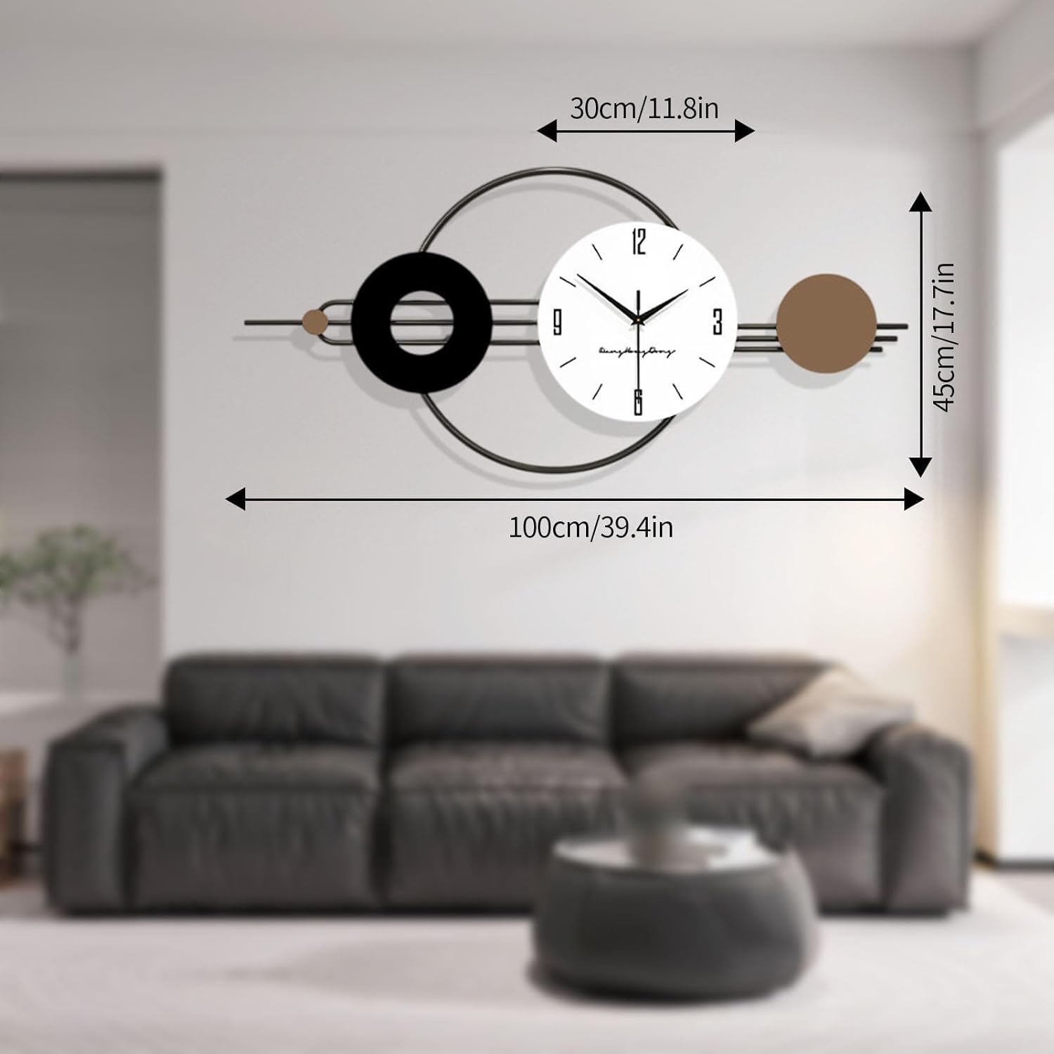 Grande Horloge Murale Design Moderne, élégante Horloge Murale Silencieuse, Créativité Pendule Murale Décorative, XXL Horloge Murale pour Salon Chambre Bureau Cuisine Etude (L-100X45CM)