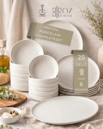 BRICARD Service Vaisselle Vertou 25 Pcs, Set De Table & Assiette Porcelaine – Service De Table 6 Personnes De Plates & Assiette Creuse, Bols – Vaisselle Et Arts De La Table Micro-Onde/Lave-Vaisselle