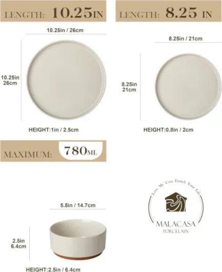 Assiettes Service de Table 8 Personnes, 24 Pièces Set Vaisselle en Grès avec Assiettes Plates, Bols à Céréales, Lavable au Lave-vaisselle et Micro-ondes, Gris - Série LEAH Gris Set de 24 pièces