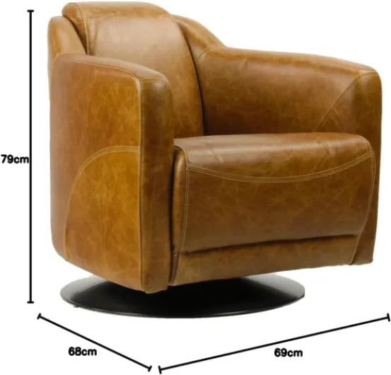 Fauteuil Club Pivotant Gentleman en Cuir Brown – Élégance Classique et Fonctionnalité Moderne