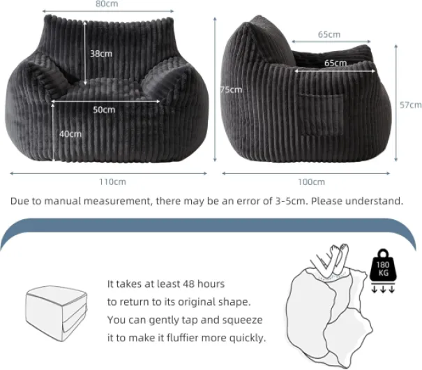 RIOVARM Pouf géant en Peluche Canapé Pouf surdimensionné Canapé de Sol pour se détendre Fauteuil d'appoint avec Mousse à mémoire de Forme Modèles pour Le Salon, la Chambre et Le Balcon Noir