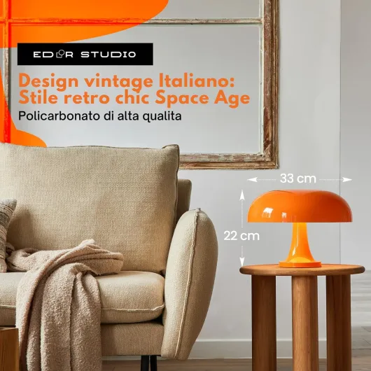 Lampe de salon LED sans fil-Lampe champignon design vintage Space Age-Lampe de table orange avec télécommande, batterie rechargeable USB, 3 couleurs, variateur tactile, Éclairage ambiance modulable