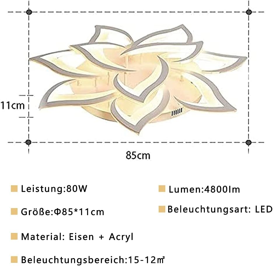 Yuanfenghua Moderne Lustre Salon LED Dimmable, Luminaire Plafonnier avec Télécommande, Changement de Couleur, 10 têtes/Ø 85 cm Blanc – 10 Têtes/Ø 85 Cm