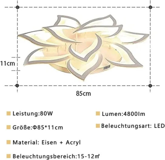 Yuanfenghua Moderne Lustre Salon LED Dimmable, Luminaire Plafonnier avec Télécommande, Changement de Couleur, 10 têtes/Ø 85 cm Blanc – 10 Têtes/Ø 85 Cm