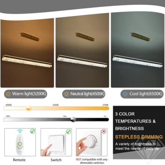 Lustre linéaire de 47,24" pour salle à manger Suspensions modernes à LED Éclairage à intensité variable avec cristaux pour cuisine, salon, bureau, bar Gold L120cm