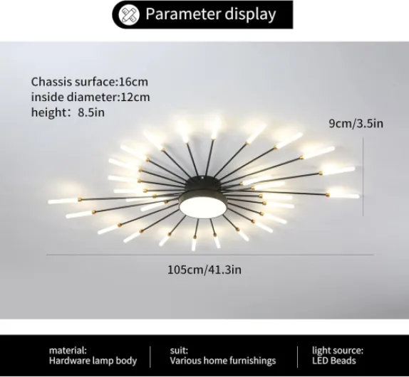 Plafonnier LED moderne 28 + 1 têtes lustres noirs semi-affleurants éclairage de plafond pour chambre salon cuisine salle à manger restaurant Le Noir 28+1 têtes