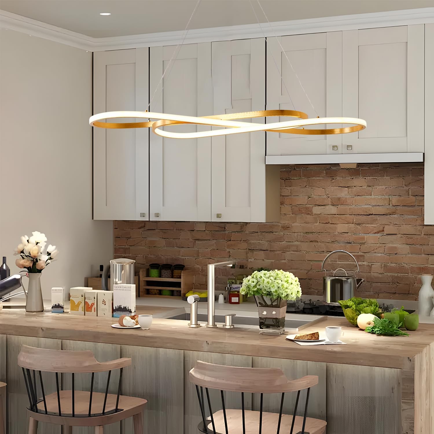 Lustre LED Doré Pour éclairage D'îlot de Cuisine, Lustre Moderne à Intensité Variable Pour Salle à Manger, Luminaire Suspendu LED Moderne de 100cm de Long, Réglable en Hauteur Gold L100cm
