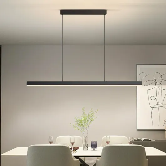 Suspension Luminaire Cuisine Moderne, 3000K/4500K/6500K 10%–100% Température de Couleur Lustre Linéaire, Dimmbar avec Télécommande Chandelier pour Cuisine,Salon,Salle à manger,Chambre à Coucher 150CM C-black 150CM