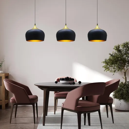 Lot de 3 Suspension Luminaire Moderne en Metal, Lustre Salle à Manger Ronde de 30 cm, Lustre Cuisine E27 en Métal, Plafonnier, Lampe pour Chambre, Salon, Couloir, Noir Noir-or X3