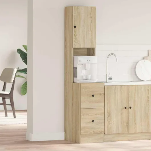 Armoire de Cuisine Beige 35 x 50 x 180 cm Bois d'ingénierie, Rangement Efficace en Cuisine, Meuble Moderne, Design rectangulaire pour Organiser Les ustensiles, Gain de Place Chêne Sonoma