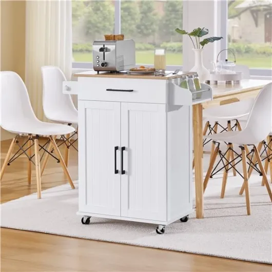 Desserte Cuisine à roulettes avec 1 Tiroir/Armoire avec Etagère Réglable/Porte Serviette/Meuble Cuisine 81,5 × 40 × 88,5 cm Blanc