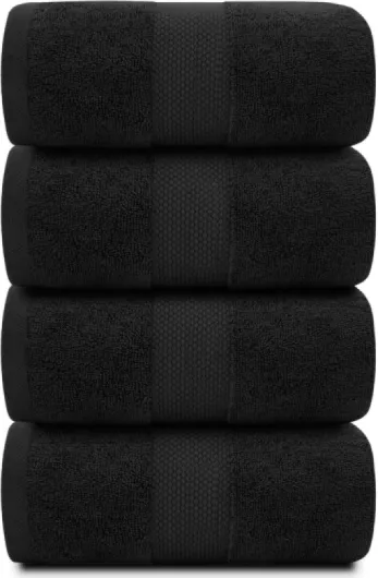 White Classic Lot de 4 serviettes de bain de luxe noires extra larges - 100 % coton doux, 700 g/m² épais, double épaisseur, séchage rapide, pour hôtel - 68,6 x 137,2 cm - Noir