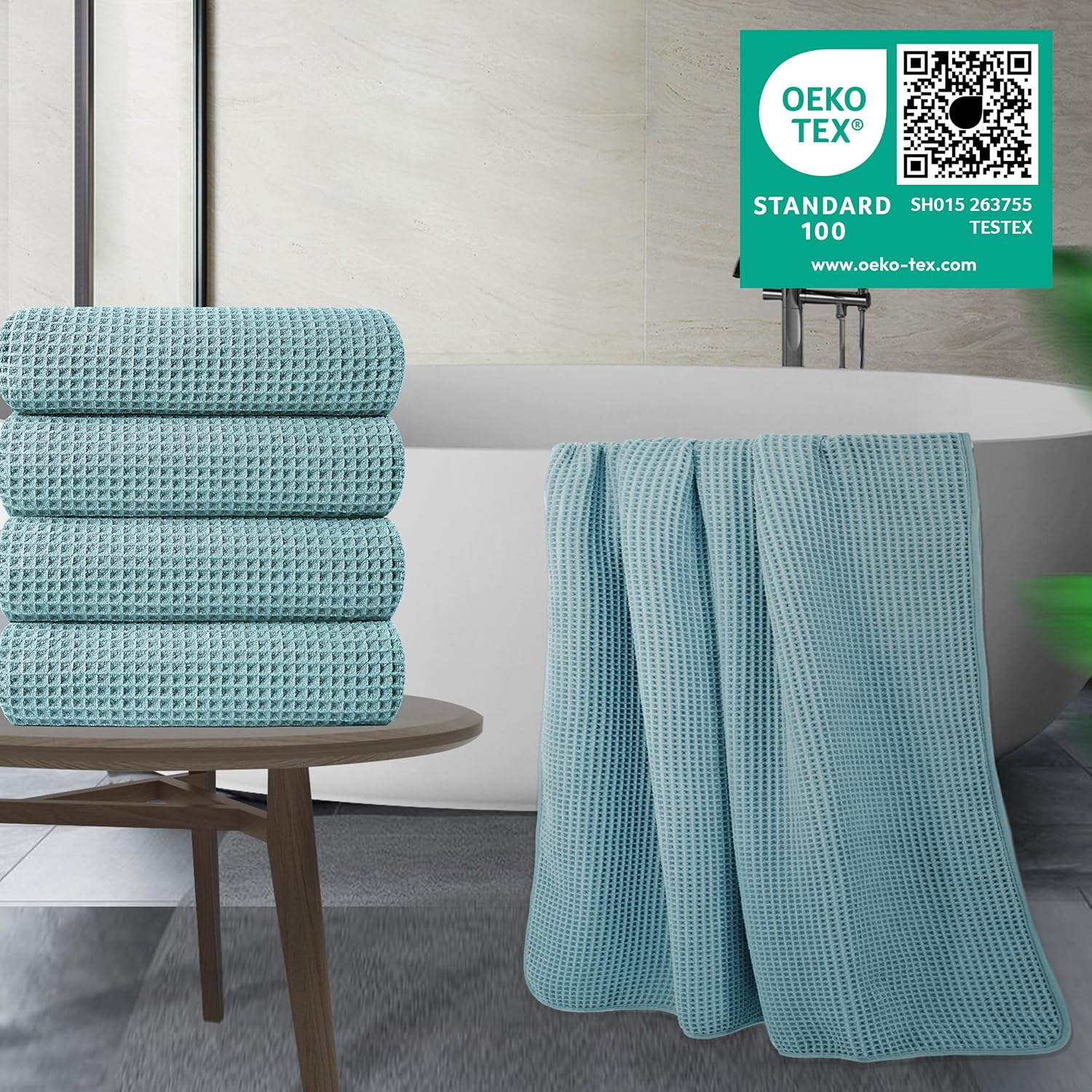 430 GSM Lot de 4 Serviettes de Bain en Microfibres - sèche Rapidement/ne Peluche Pas - Tissu alvéolé - 152,4 x 76,2 cm Vert