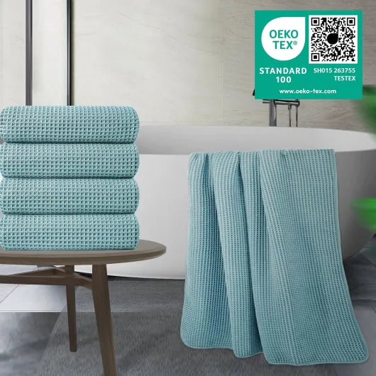 430 GSM Lot de 4 Serviettes de Bain en Microfibres - sèche Rapidement/ne Peluche Pas - Tissu alvéolé - 152,4 x 76,2 cm Vert