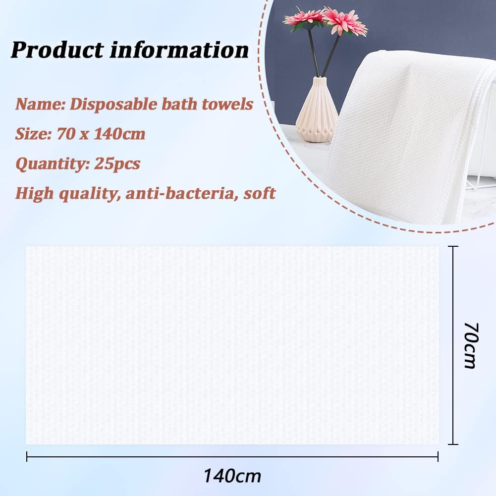 Serviette de Bain Jetable 25pcs, 70 x 140cm Serviette Épaissie Jetable en Tissu Non Tissé pour Voyage, Hôtel, Camping, Salon de Beauté, Spa (70 x 140cm)