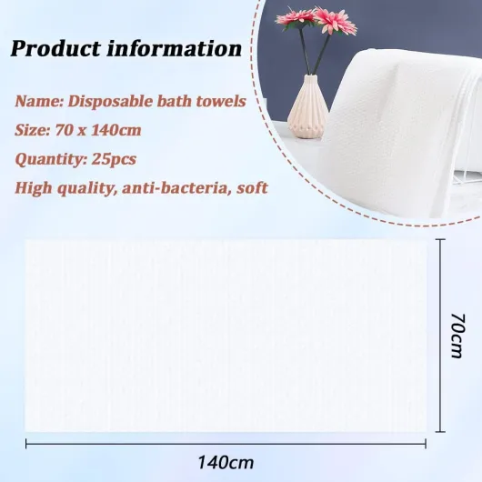 Serviette de Bain Jetable 25pcs, 70 x 140cm Serviette Épaissie Jetable en Tissu Non Tissé pour Voyage, Hôtel, Camping, Salon de Beauté, Spa (70 x 140cm)