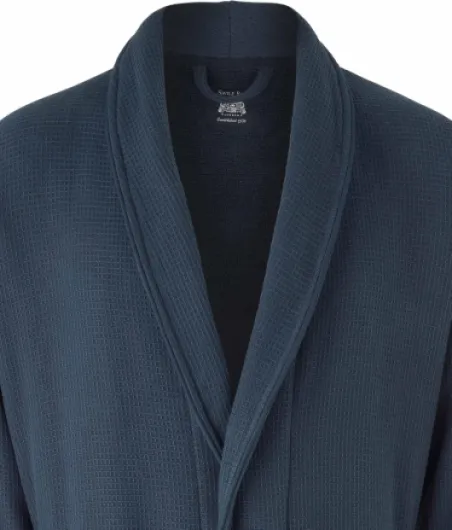 Peignoir en coton gaufré de luxe pour homme avec doublure en coton éponge L Bleu Marine