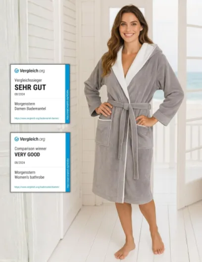 Peignoir de Bain Femme avec Capuche 100% Coton Éponge OEKO-TEX® Robe de Chambre Leonie M Taupe-Gris/Beige