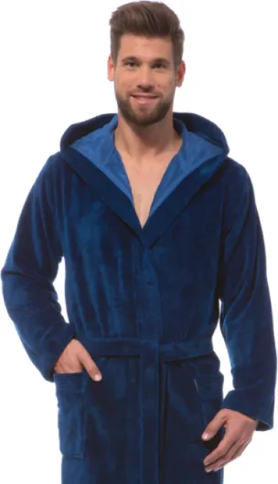Peignoir Marc léger avec capuche pour homme Bleu L