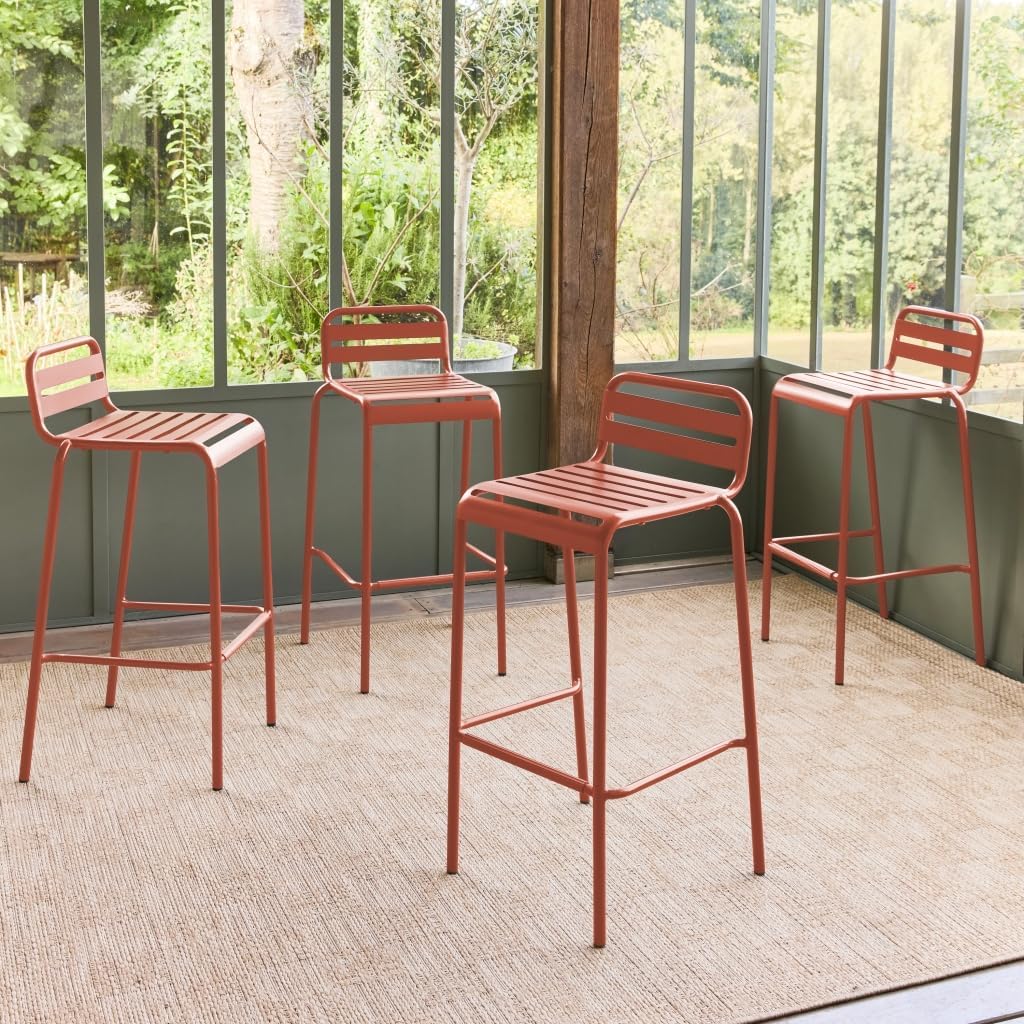 Sweeek - Lot de 4 chaises Hautes de Jardin Acier - 4 Places - Terracotta - L 44 x P 41 x H 85cm Rouge