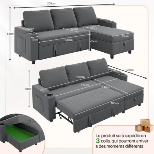 Test JUMMICO Canapé d’angle Convertible 3 Places : le canapé-lit malin pour petit salon (mais pas parfait)