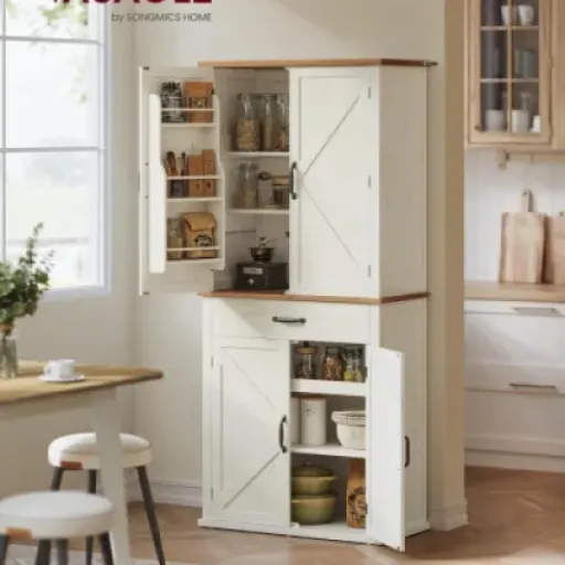Test VASAGLE Buffet Haut Cuisine BBK364W02 : gros rangement compact pour cuisine (ou garage) sans se ruiner