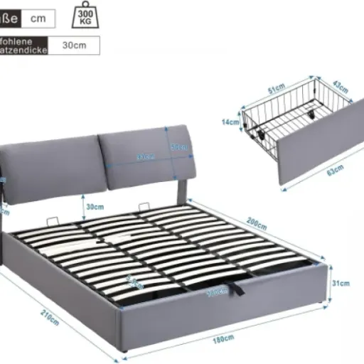 Test Sweiko Lit Rembourré 180x200 : un gros coffre de rangement sous un lit en velours