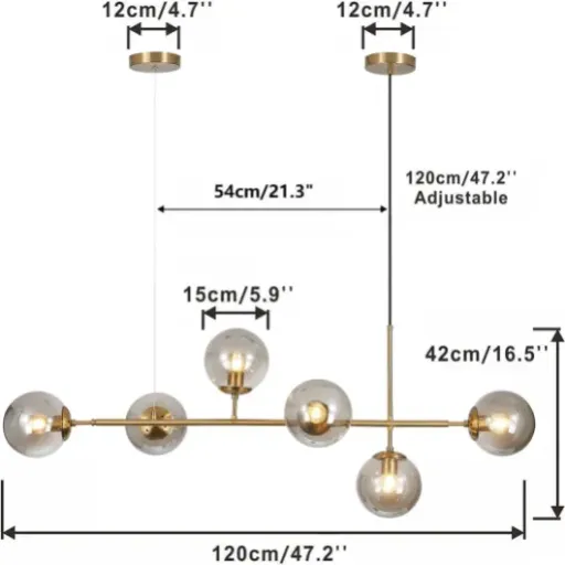 Test KCO Lustre doré linéaire 6 lumières : joli rendu pour îlot, mais quelques points à surveiller