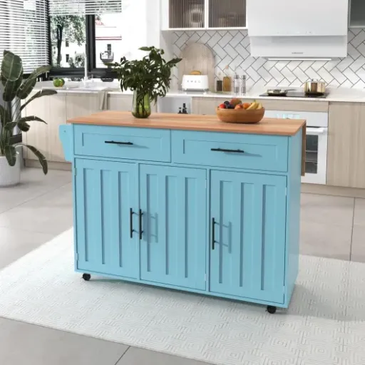 Test PUGSDRLY Desserte de Cuisine : un gros meuble roulable qui fait à la fois plan de travail et table d’appoint