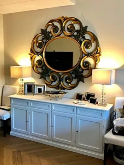 Mar.c.a - Design - Buffet Bois 205x42x86 cm Meuble Rangement 4 Portes 4 tiroirs Blanc Made in Italy