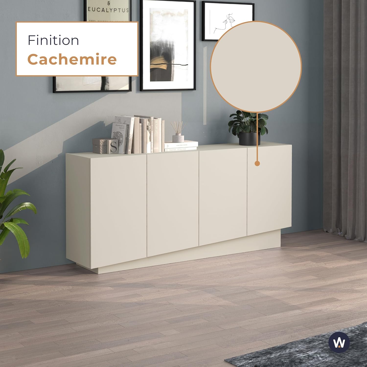 Buffet Vela pour Salon avec 4 Portes et 4 Compartiments, bahut pour Cuisine et Salle à Manger, 160 x 35 x 75,4 cm, Couleur Cachemire Cachemire 160x35x75,4 cm