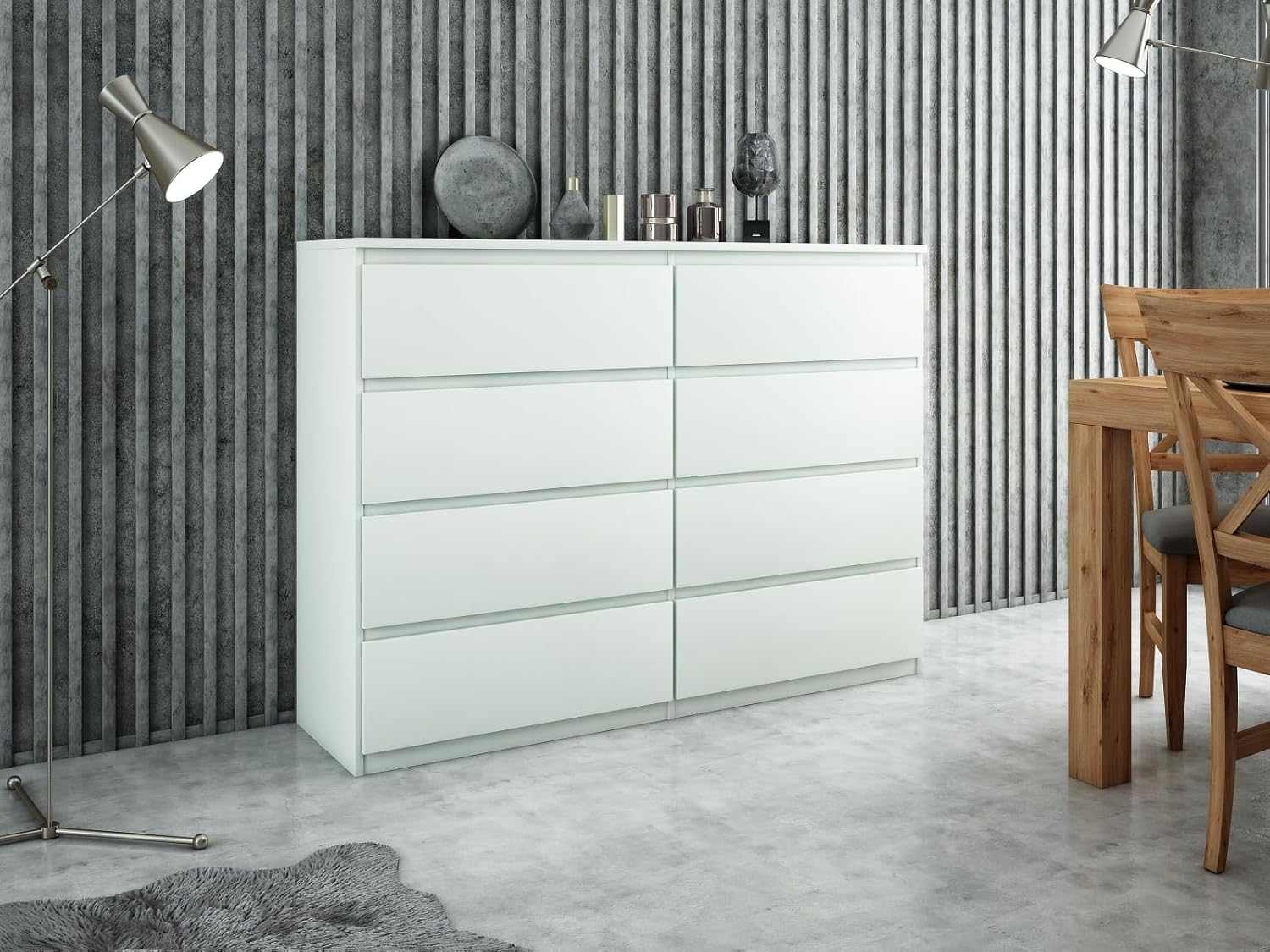Commode Chambre avec 8 Tiroirs - Meuble de Rangement pour Salon et Entrée Couloir - Spacieuse et Design - Blanc - 120x101,5x39 cm