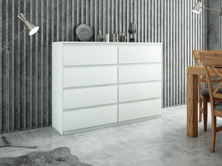Commode Chambre avec 8 Tiroirs - Meuble de Rangement pour Salon et Entrée Couloir - Spacieuse et Design - Blanc - 120x101,5x39 cm