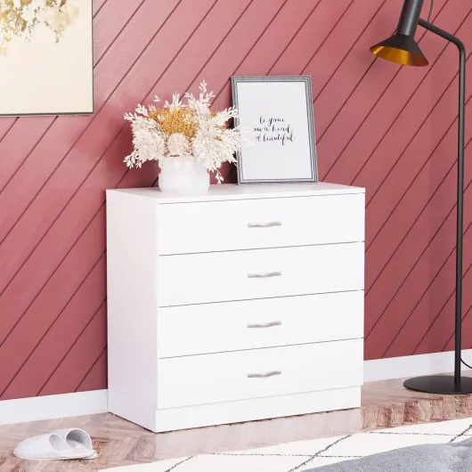 Vida Designs Commode Blanche, 4 tiroirs avec poignées et glissières en métal Anti-déformations, Blanc