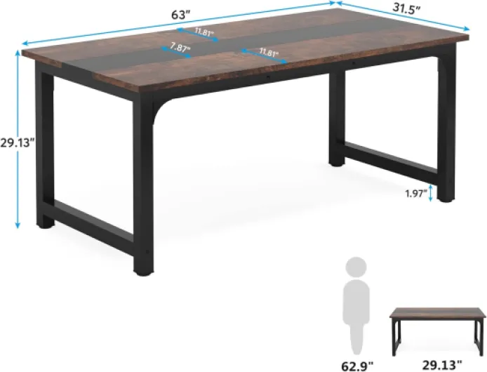 Bureau moderne pour ordinateur, grand bureau de bureau, bureau d'étude pour bureau à domicile, rustique/noir (160 x 80 cm) Marron Rustique/Noir 160 x 80 x 75 cm