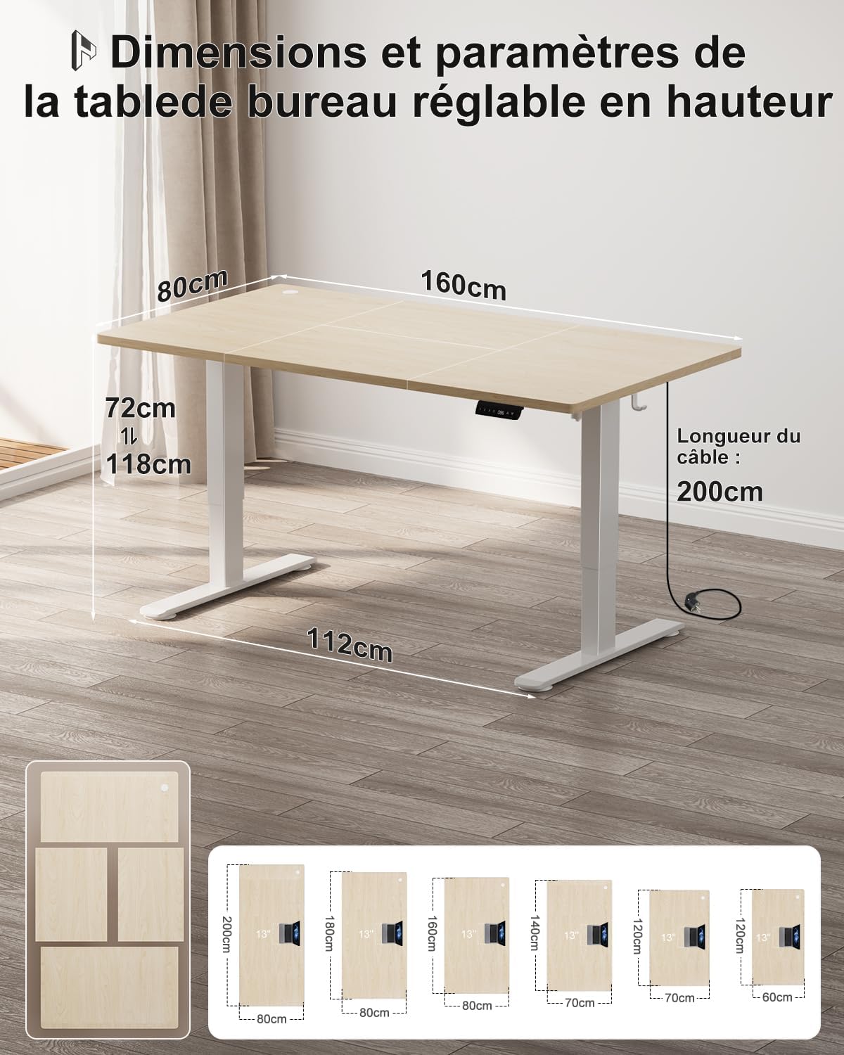 Homall Bureau Assis Debout Électrique 160x80 cm Bureau Réglable en Hauteur avec Fonction Mémoire et Système Anti-Collision, avec Plateau de Gestion des Câbles 160x80cm Beige
