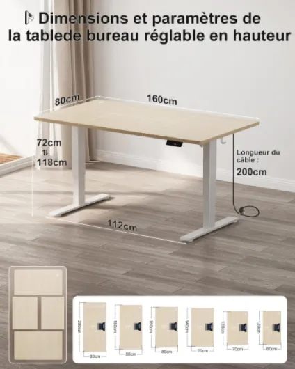 Homall Bureau Assis Debout Électrique 160x80 cm Bureau Réglable en Hauteur avec Fonction Mémoire et Système Anti-Collision, avec Plateau de Gestion des Câbles 160x80cm Beige