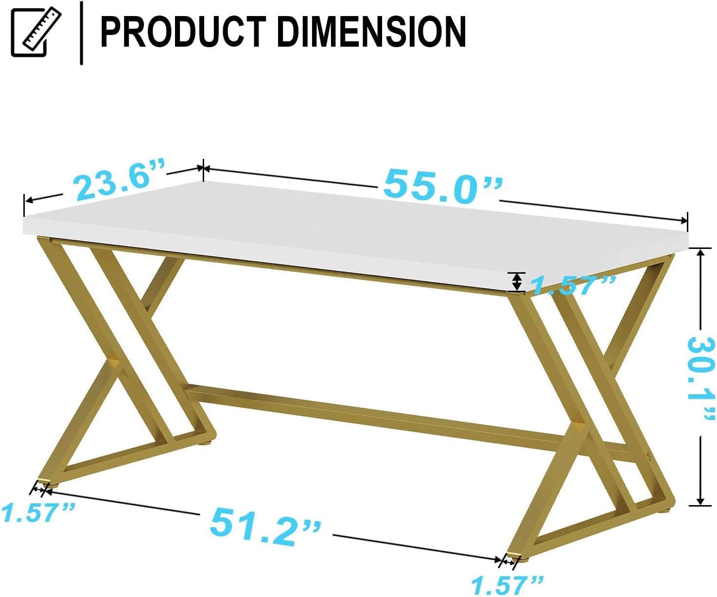 Bureau d'ordinateur en Bois Rustique exécutif en métal Bureau Industriel avec Rangement Table d'ordinateur en Bois pour Chambre Salon Chêne Blanc et Or 140 cm